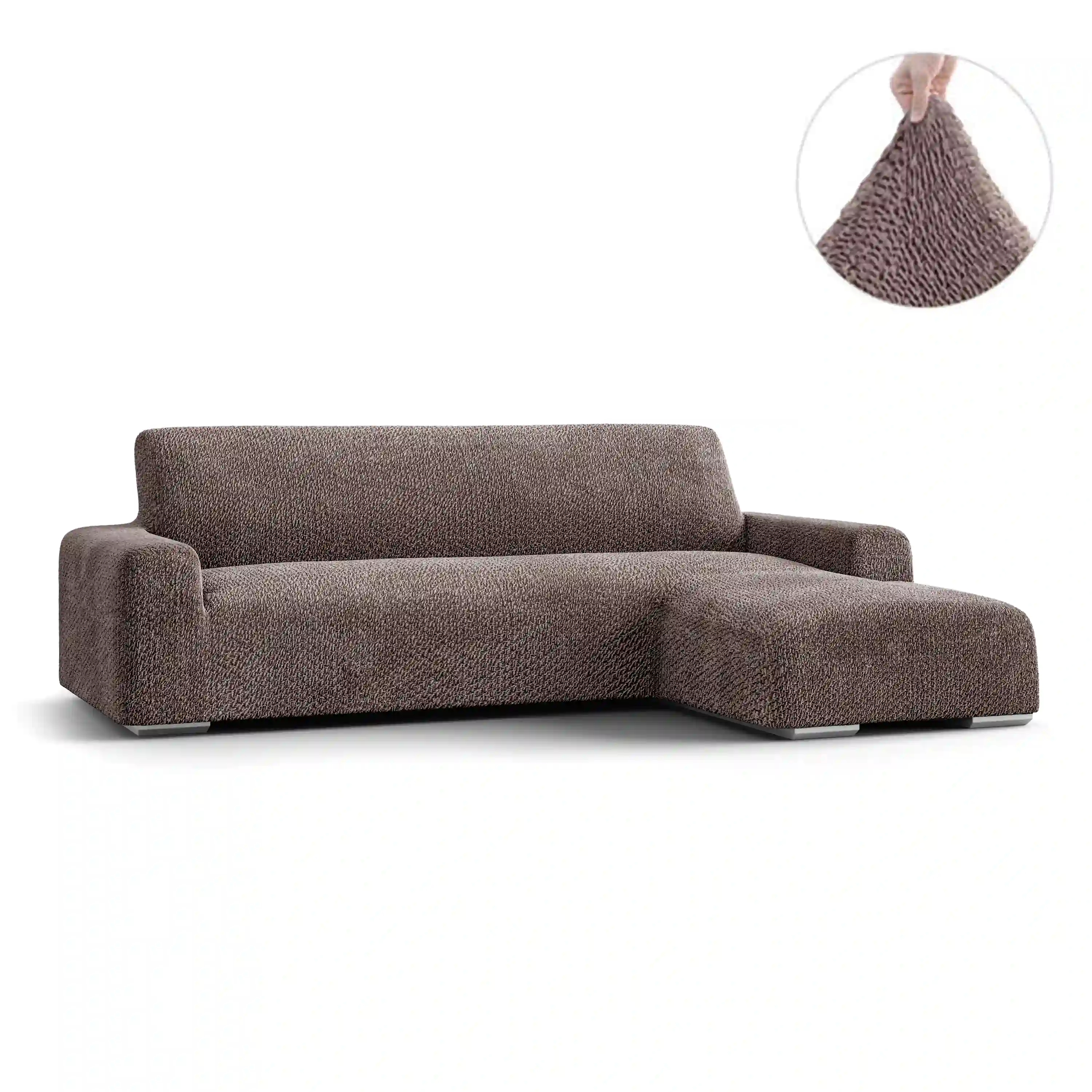 L-Shaped Sofa Cover (Right Chaise) - Brown, Velvet Collection